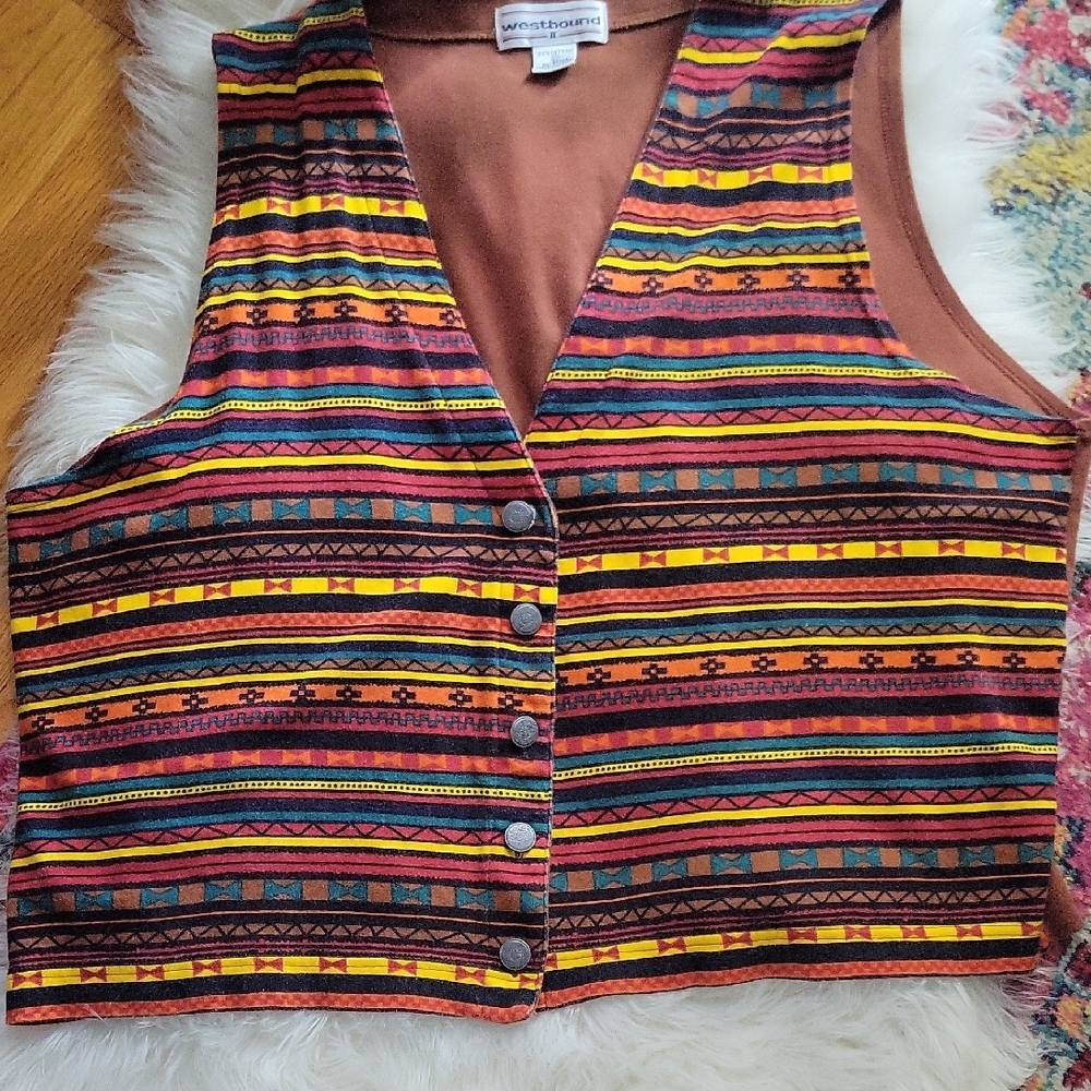 Vintage Brown Multicolor Patterned Women's Top